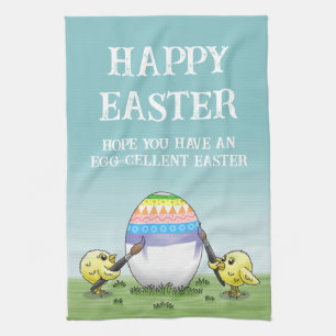Das Osterei wird von den Hühnern bemalt Geschirrtuch