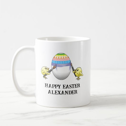 Das Osterei wird von den Hühnern bemalt Kaffeetasse (Links)