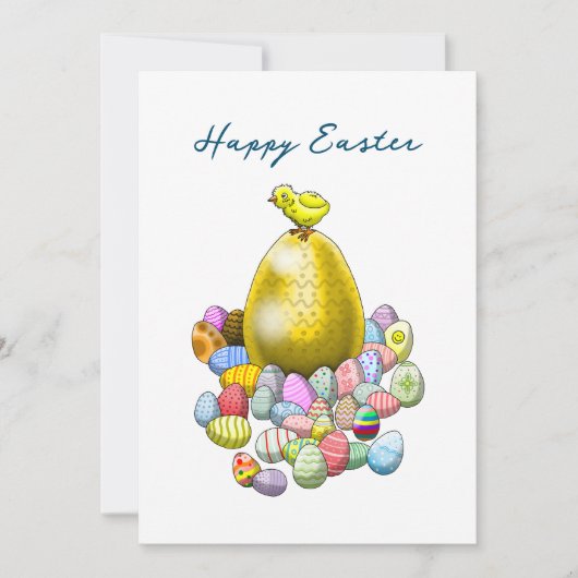 Das Osterküken und das goldene Ostereier Feiertagskarte (Vorderseite)