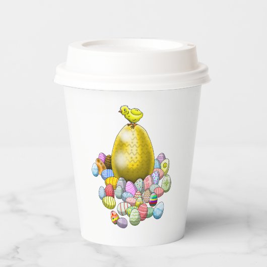 Das Osterküken und das goldene Ostereier Pappbecher (Vorderseite)