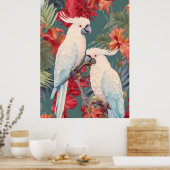 Das Paar der Kakados in einem blühenden Baum Poster (Küche)