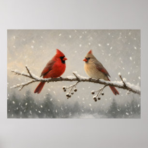 Das Paar Winterkardinalposter Poster