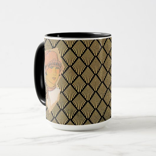 Das Pariser Flapper & Gold Art Deco Muster Tasse (Vorderseite Links)