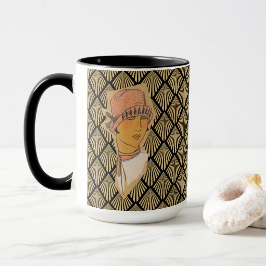 Das Pariser Flapper & Gold Art Deco Muster Tasse (Mit Donut)