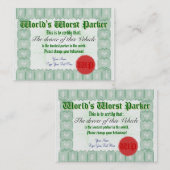 Das Parker der Welt schlechtestes schlechtes Visitenkarte (Vorne/Hinten)