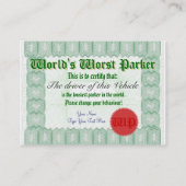 Das Parker der Welt schlechtestes schlechtes Visitenkarte (Rückseite)