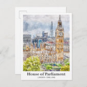 Das Parlament London Watercolor Hand Drawn Postkarte (Vorne/Hinten)