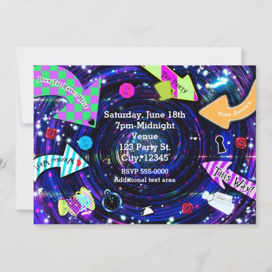 Das Party der Kaninchenloch-Alice im Wunderland Einladung (Rückseite)