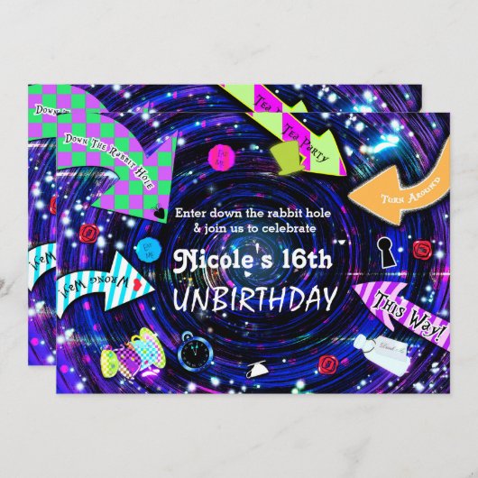 Das Party der Kaninchenloch-Alice im Wunderland Einladung (Vorne/Hinten)