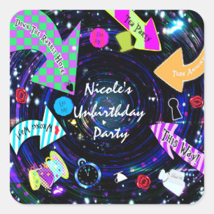 Das Party der Kaninchenloch-Alice im Wunderland Quadratischer Aufkleber