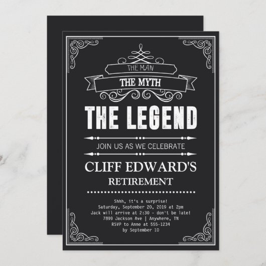 Das Party "Der Mensch der Mythos und die Legende d Einladung (Vorne/Hinten)