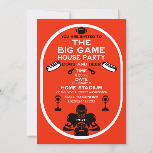 Das Party des Big Game Football House Einladung (Vorderseite)