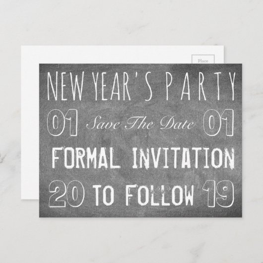 Das Party des Neujahrs Save the Date Chalkboard-St Ankündigungspostkarte (Vorne/Hinten)
