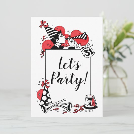 Das Party des Retro New Year's Celebration Lassend Einladung (Stehend Vorderseite)