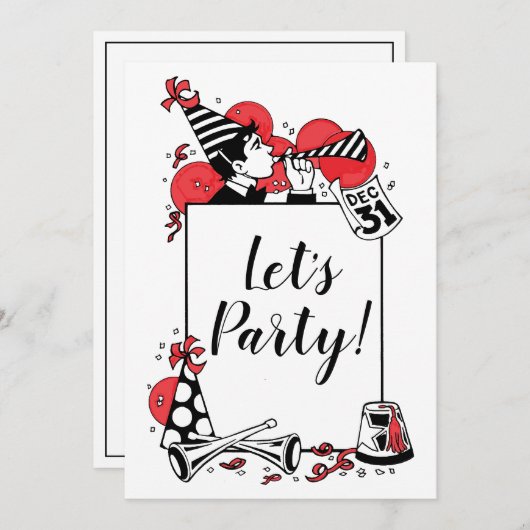 Das Party des Retro New Year's Celebration Lassend Einladung (Vorne/Hinten)