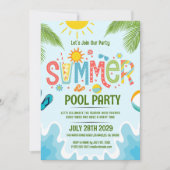 Das Party des Sommerbades ist grün und blau und lä Einladung (Vorderseite)