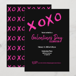 Das Party des XOXO Galentiner Tages in Schwarz und Einladung