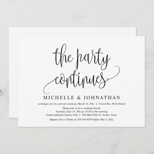 Das Party geht weiter und feiert Hochzeiten Einladung (Vorne/Hinten)