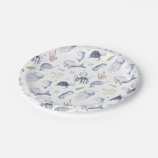 Das Party ist im Stil der Ozeane gehalten Pappteller (Schrägansicht)