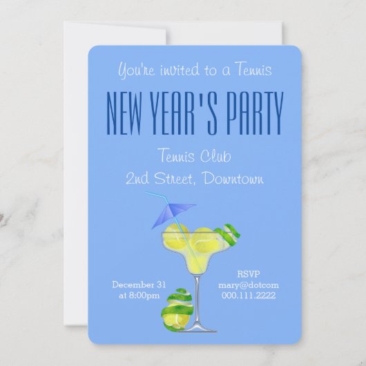 Das Party neuen Jahres Tennis-Margarita Einladung (Rückseite)