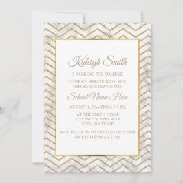 Das Party "Off To Uni" aus Gold und Weiß lädt ein Einladung