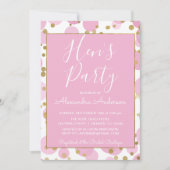 Das Party von Confetti Hen ist rosa und goldfarben Einladung (Vorderseite)