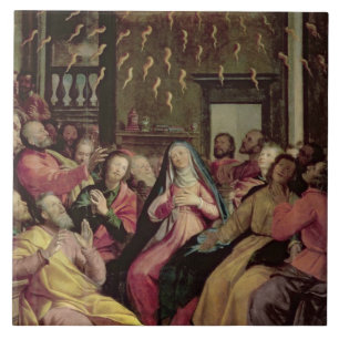 Das Pentecost, c.1598 (Öl auf Platte) Fliese