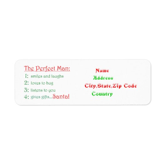 Das Perfect Man-Weihnachts-Adressetikett (Vorne)