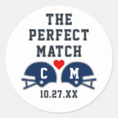 Das perfekte Match-Fußball-Hochzeitmonogramm Runder Aufkleber (Vorderseite)