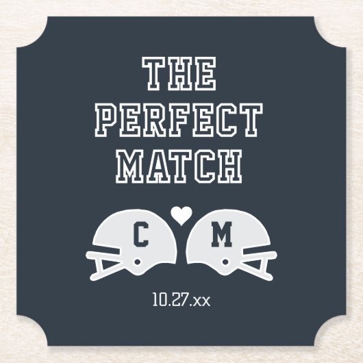 Das perfekte Match-Fußball-Hochzeitmonogramm Untersetzer (Vorderseite)