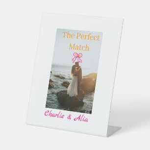 Das perfekte Match Hochzeitspaar Foto retro rosa Sockelschild