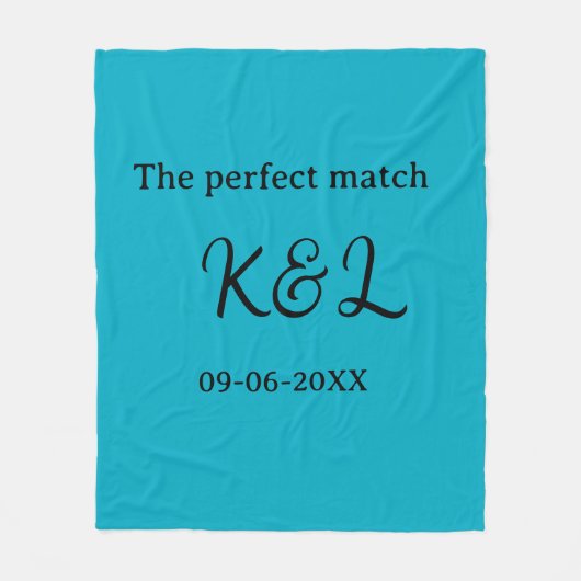 Das perfekte Match-Paar Name Buchstabe Datum blau Fleecedecke (Vorderseite)
