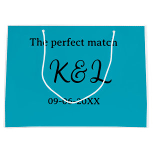 Das perfekte Match-Paar Name Buchstabe Datum Blau Große Geschenktüte