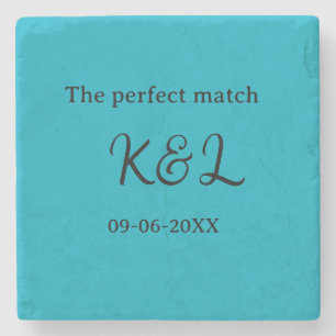 Das perfekte Match-Paar Name Buchstabe Datum blau  Steinuntersetzer