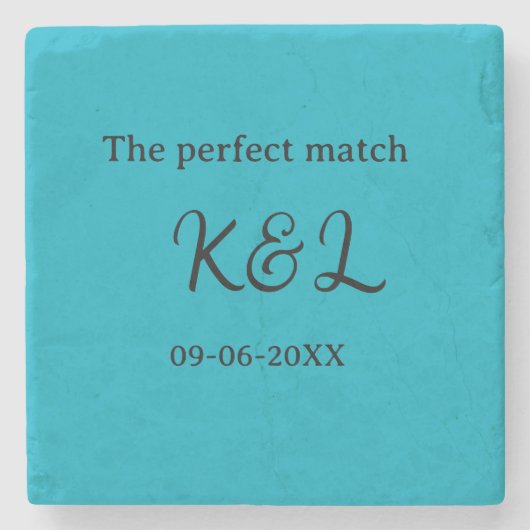 Das perfekte Match-Paar Name Buchstabe Datum blau  Steinuntersetzer (Vorderseite)