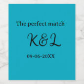 Das perfekte Match-Paar Name Buchstabe Datum Blau  Weinetikett (Einzelnes Label)