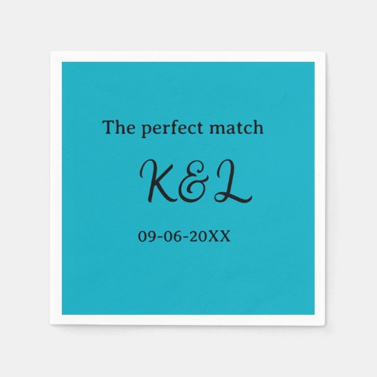 Das perfekte Match-Paar Namensbuchstabe Datum Blau Serviette (Vorderseite)
