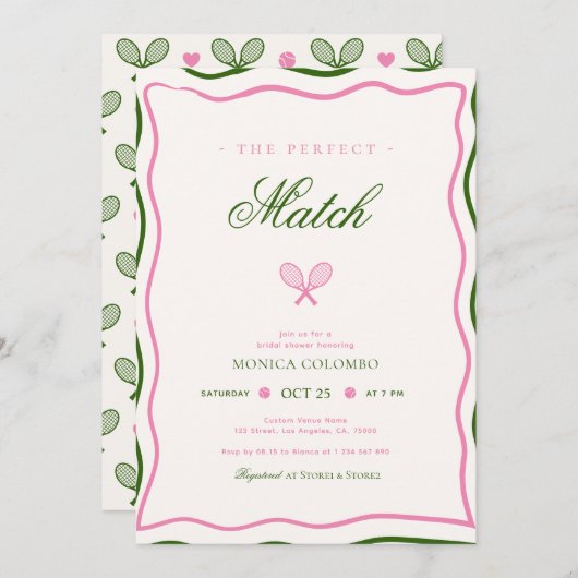 Das perfekte Match-Tennis-Brautparty Einladung (Vorne/Hinten)