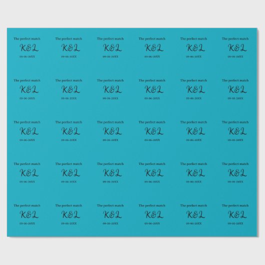 Das perfekte Paar Name Buchstabe Datum blau sim Geschenkpapier (Flach)