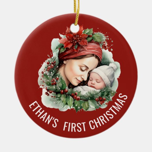 Das Personalisierte Foto und das Datum des ersten  Keramik Ornament (Vorne)