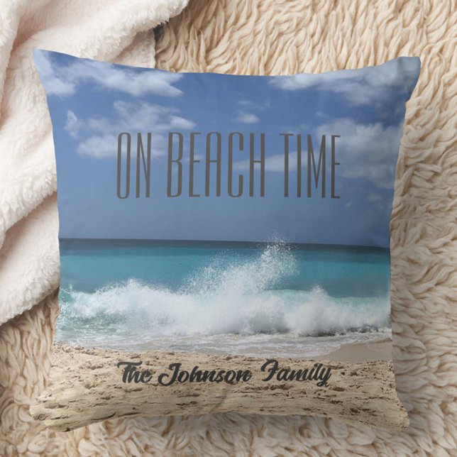 Das Personalisierte tropische Paradies am Strand Kissen (Personalized Beach Throw Pillow, Family Name, Beach House Gift, Housewarming Gift)