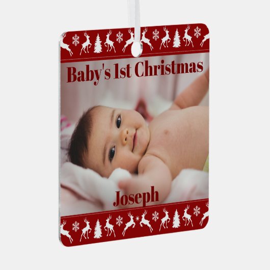 Das Personalisierte Weihnachtsfest des Babys Ornament Aus Metall (Vorderseite Rechts)