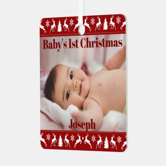 Das Personalisierte Weihnachtsfest des Babys Ornament Aus Metall (Vorderseite links)