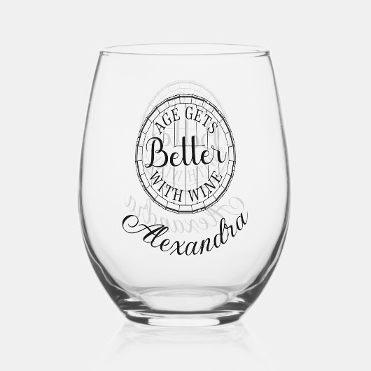 Das personalisierte Zeitalter wird mit dem Wein zu Weinglas Ohne Stiel (Rückseite)