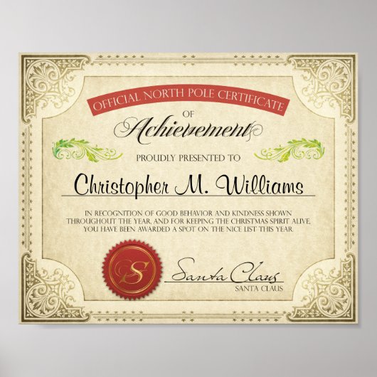 Das Personalisierte Zeugnis des Weihnachtsmannes, Poster (Vorne)