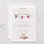 Das Picknick des Teddybären - Rot u. Blau Einladung (Vorderseite)