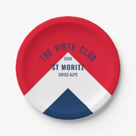 Das Piste Club Navy Red Custom Winter Ski Party Pappteller