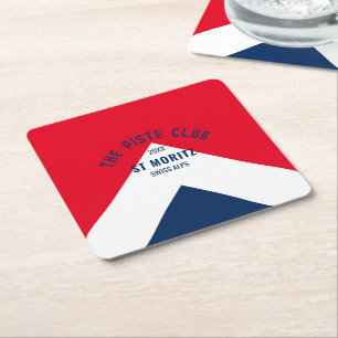 Das Piste Club Navy Red Custom Winter Ski Party Rechteckiger Pappuntersetzer
