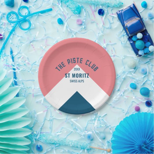 Das Piste Club Pink Blue Custom Round Ski Party Pappteller (Party)