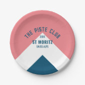 Das Piste Club Pink Blue Custom Round Ski Party Pappteller (Vorderseite)